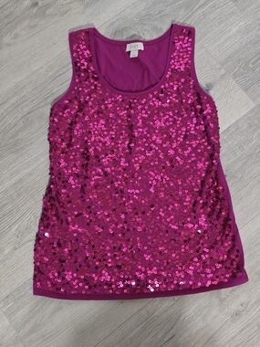 LOFT Hot Pink Sequin Tank Top